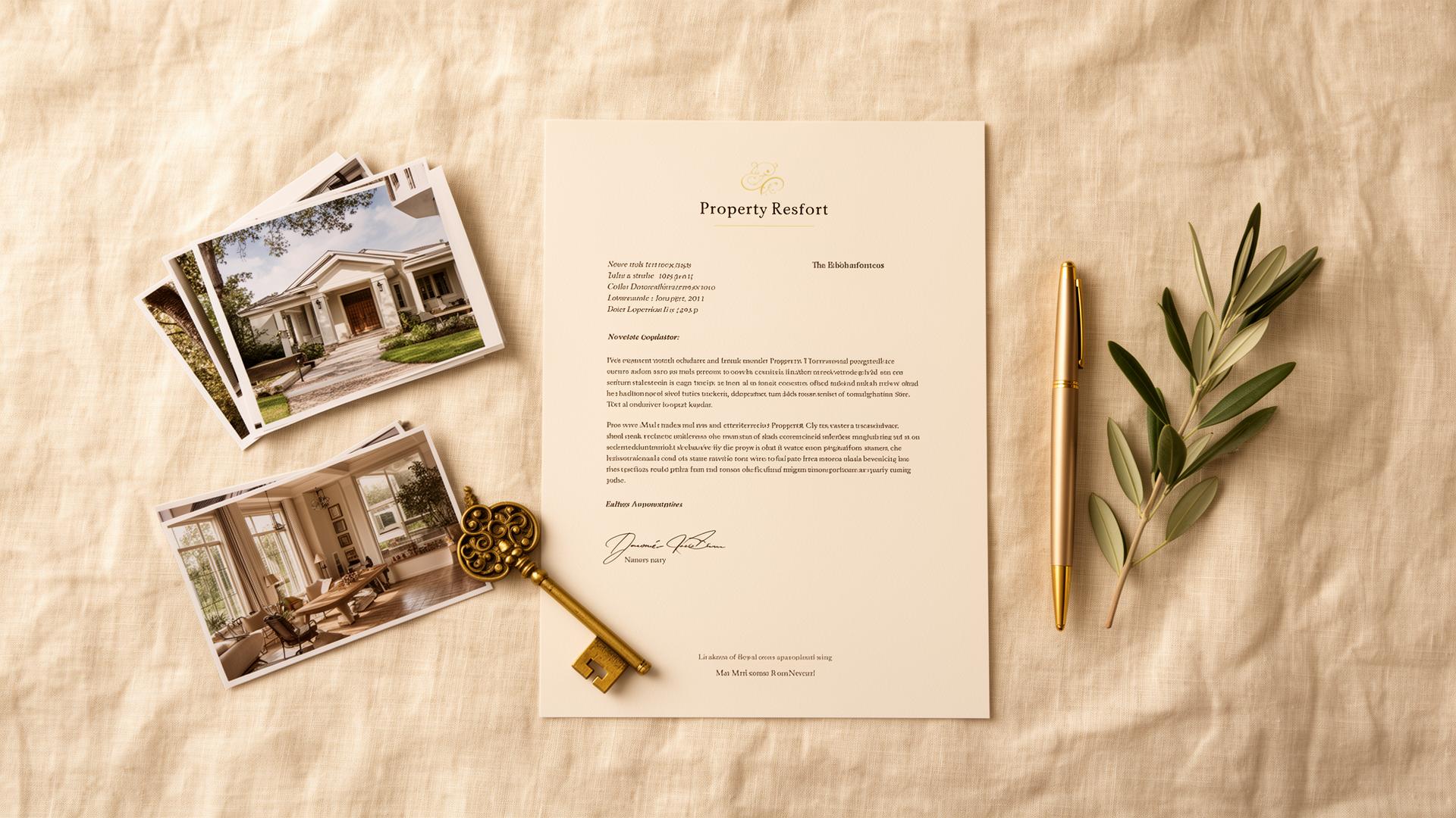 Mirai property report on linen with photographs